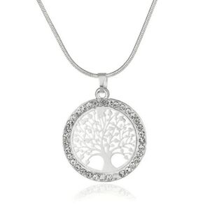CRYSTAL Silver Tree of Life Necklace adjustible Family Jewelry NEW NWT